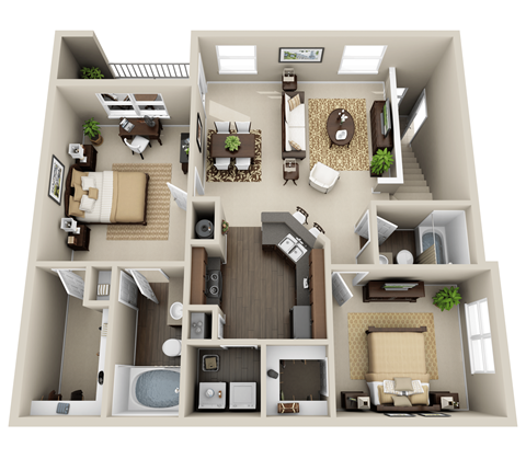 Floor plan for 2 beds, 2 baths, 1149 sqft